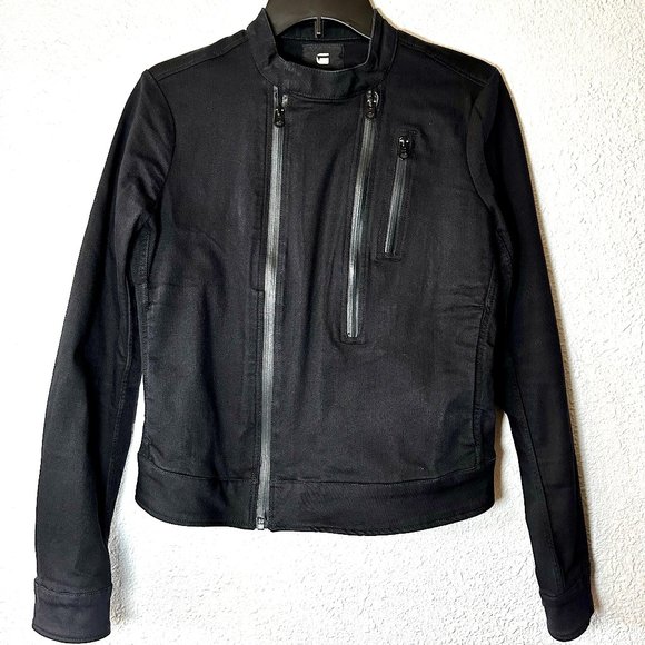 G-Star Raw Black Denim Black Moto Jacket Lynn Lunar Slim - cyber goth - Picture 1 of 8
